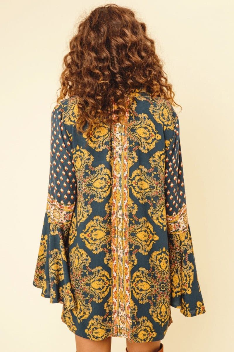 Free People Magic Mystery Ikat Paisley Tunic Top Bell Sleeve Rayon Multicolor M - Thumbnail 6