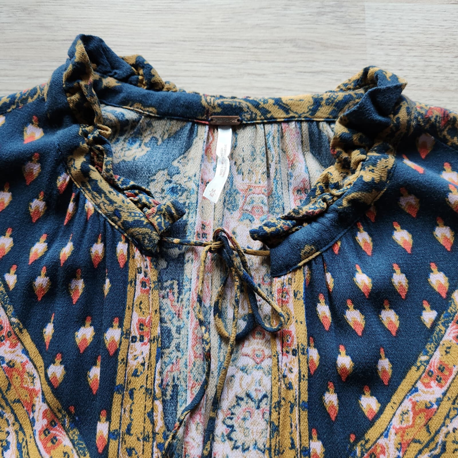 Free People Magic Mystery Ikat Paisley Tunic Top Bell Sleeve Rayon Multicolor M - Thumbnail 12