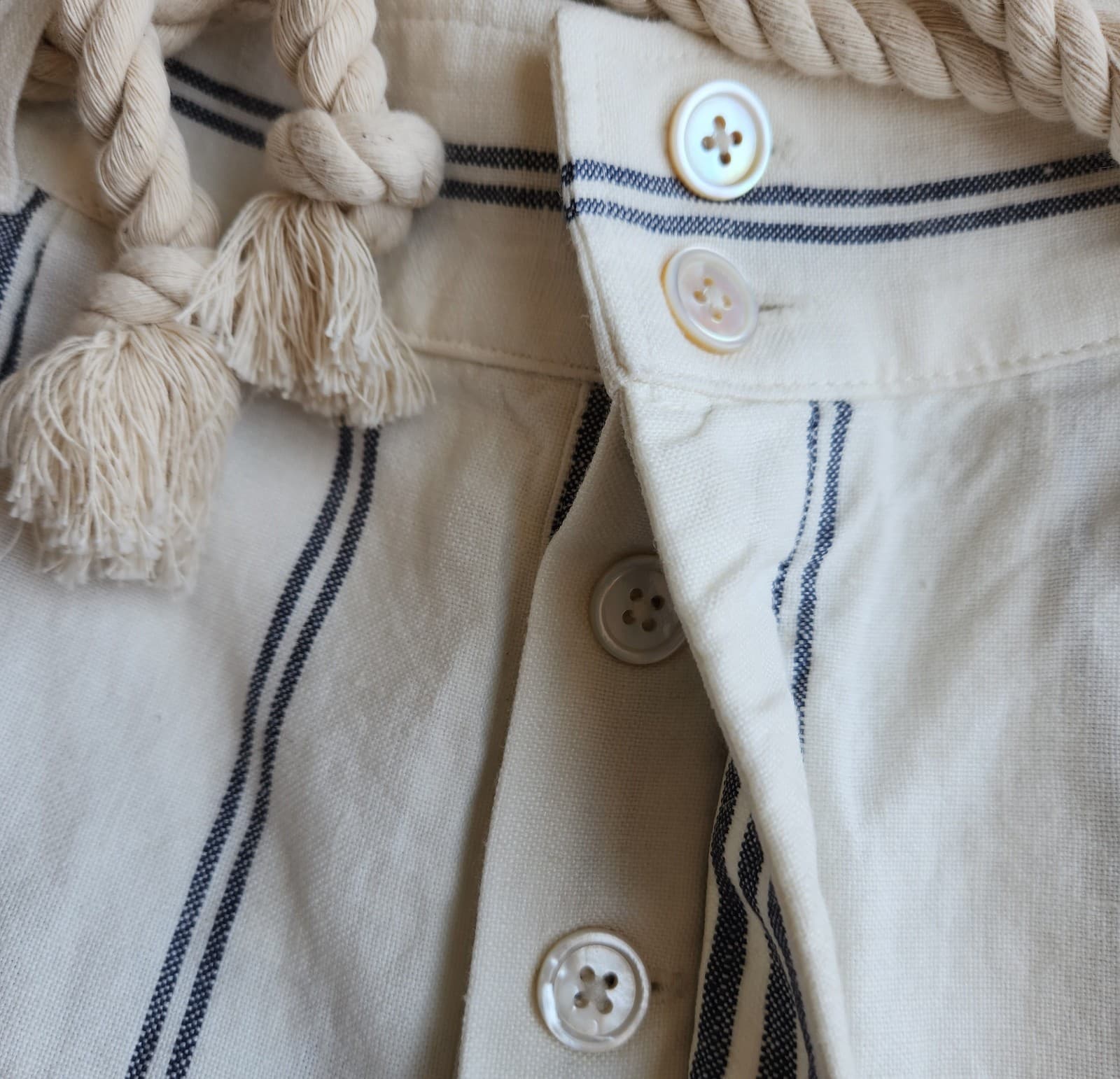 Polo Ralph Lauren Belt Indigo-Dyed Linen Pleated 3" Short Stripe Beige Blue Sz.8 - Thumbnail 4