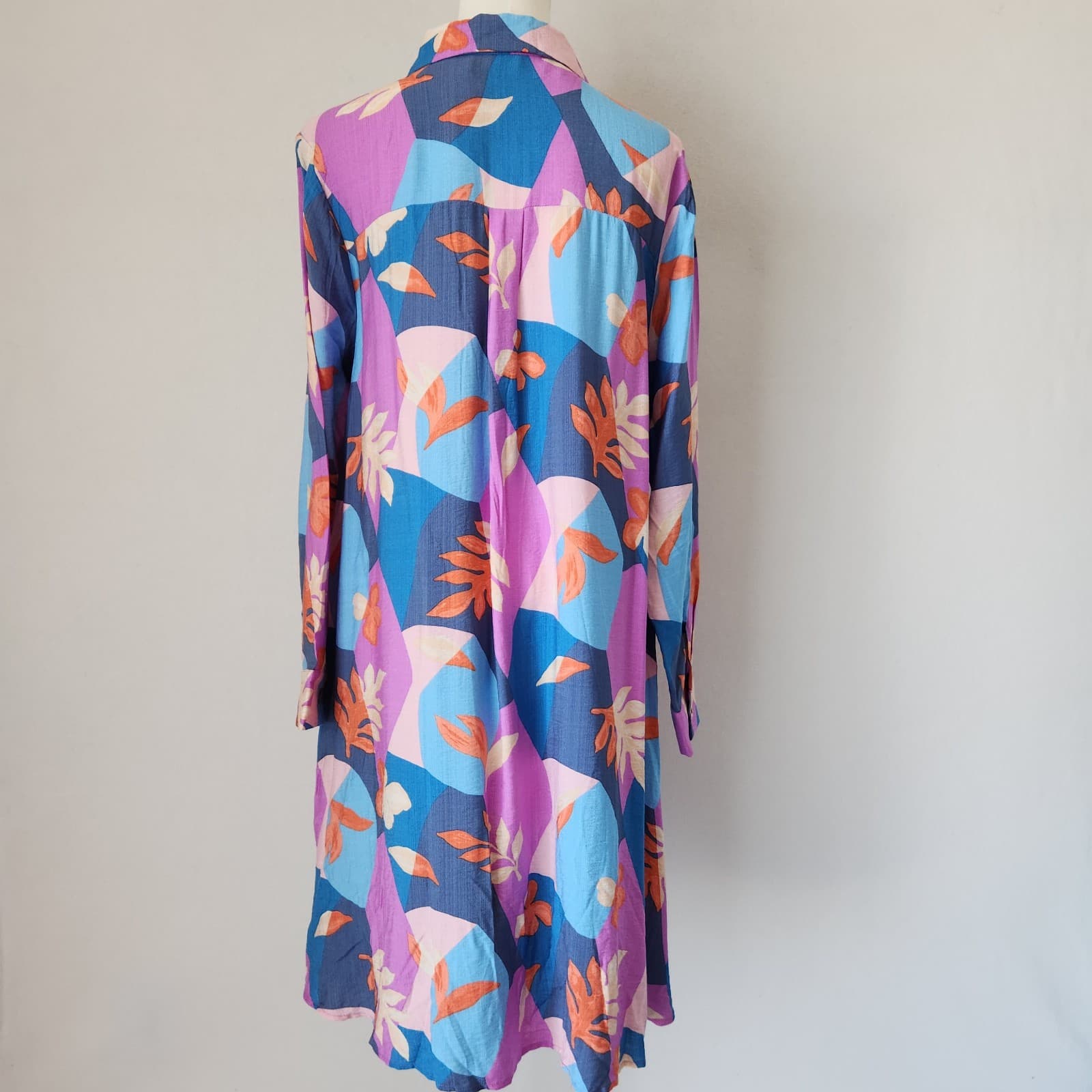 NWT Easel Los Angeles Leaf Printed Oversize Hi-Low Mini Shirt Dress Pocket Sz.S - Thumbnail 7