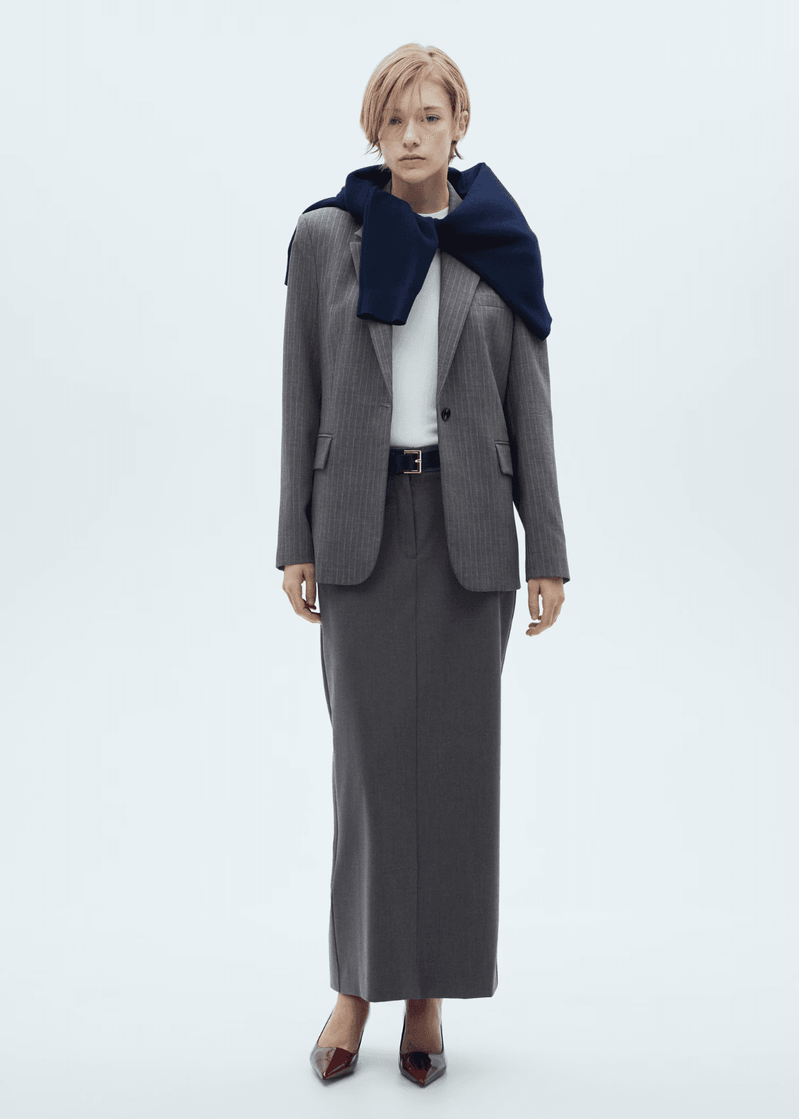 NWT Mango Maxi Pencil Skirt Back Slit Front Zip Pocket Grey Women's US4 EU36 - Thumbnail 2