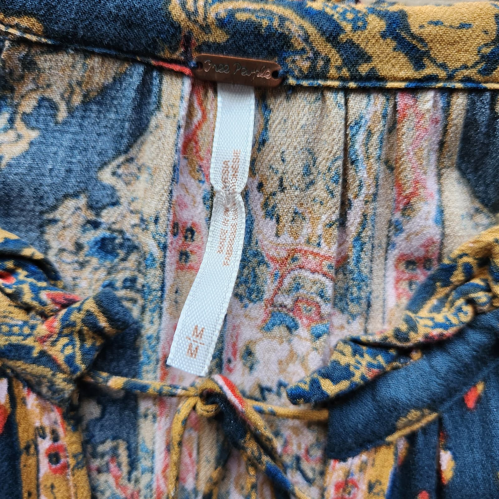 Free People Magic Mystery Ikat Paisley Tunic Top Bell Sleeve Rayon Multicolor M - Thumbnail 13