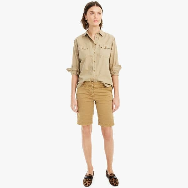J.Crew 10" Bermuda Stretch Chico Shorts Zip Pocket Brown Cotton Blend Women Sz.6 - Thumbnail 3