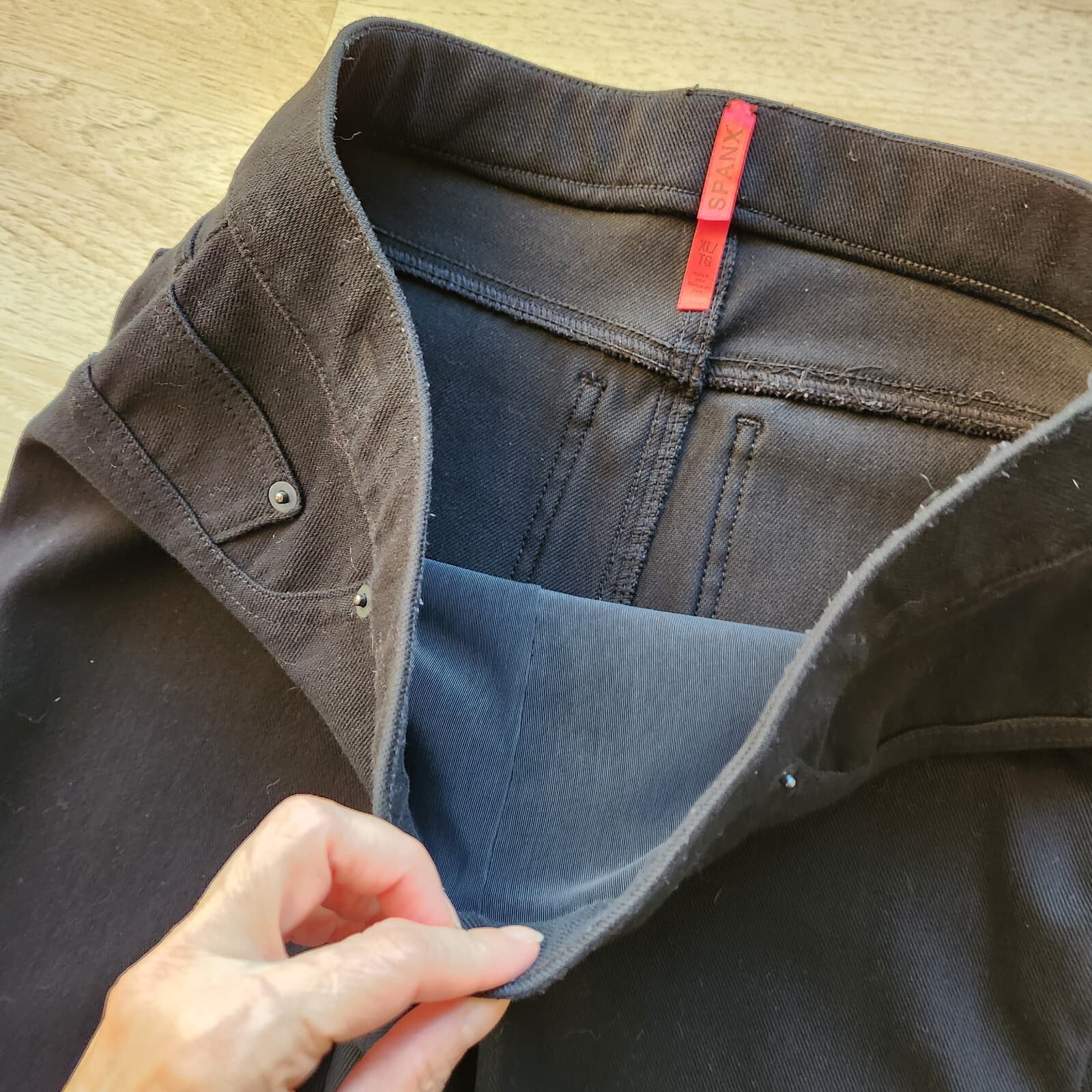SPANX Jean-ish Ankle Leggings Stretch Pull-On Back-Pocket Black Twill Women's XL - Thumbnail 7