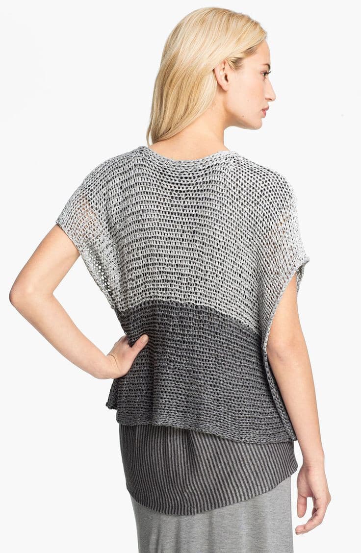 EILEEN FISHER Open Twist Knit Bateau Neck Boxy Crop Top Viscose Moon Gray Sz.PM - Thumbnail 5
