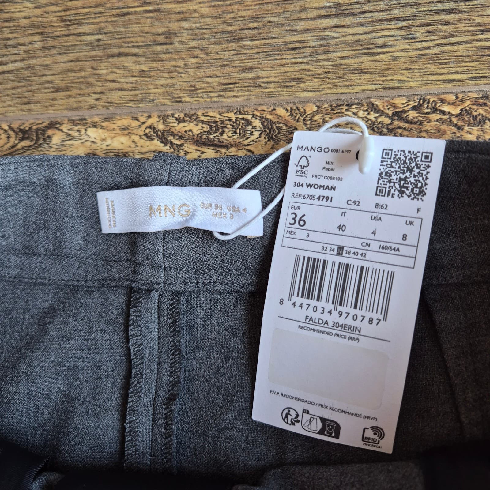NWT Mango Maxi Pencil Skirt Back Slit Front Zip Pocket Grey Women's US4 EU36 - Thumbnail 10
