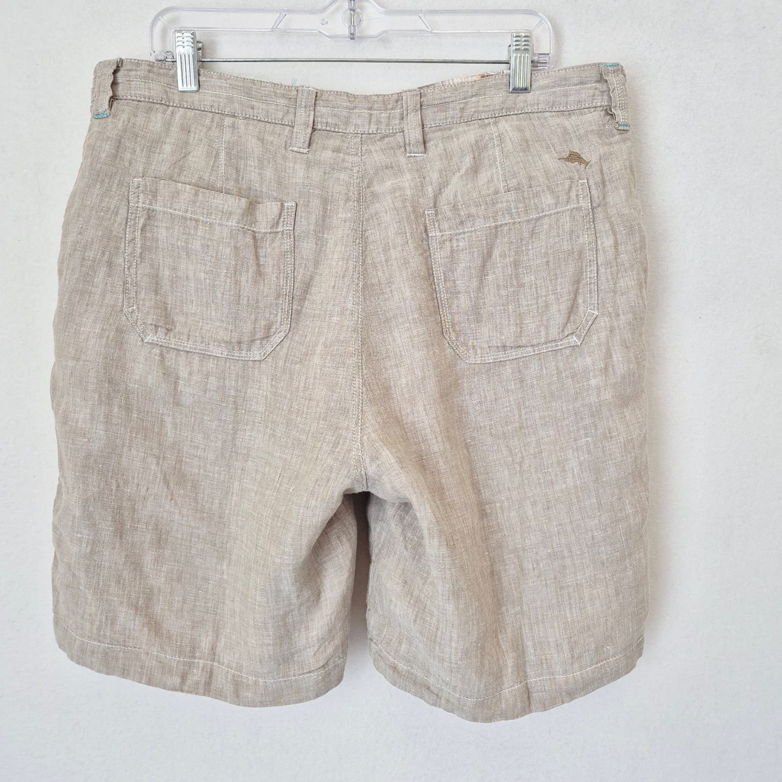 Tommy Bahama Island Duo Linen Reversible Shorts Zip Pocket Plaid Beige Men's 34 - Thumbnail 6