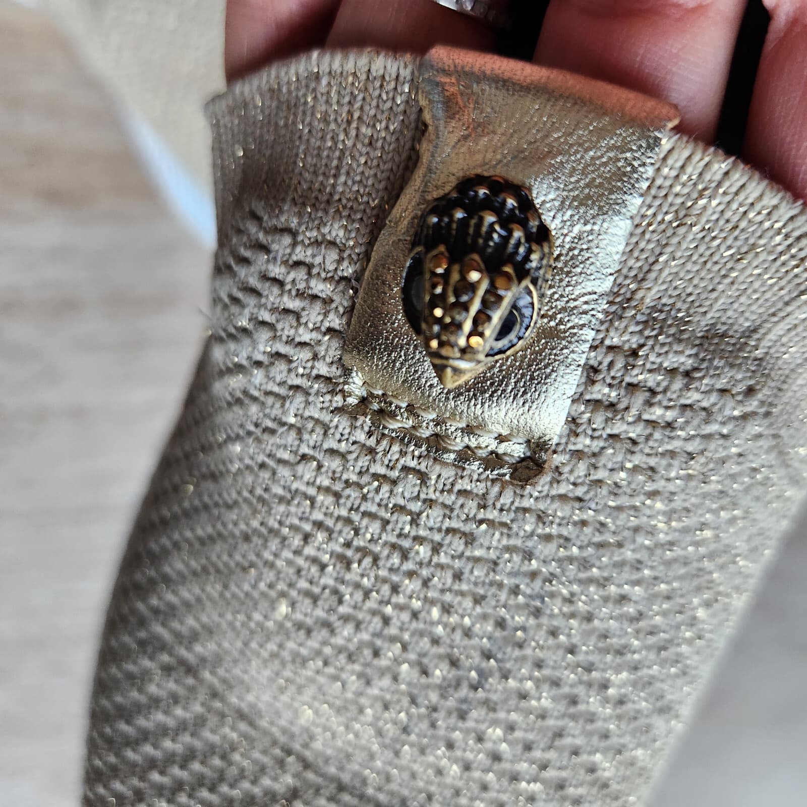Kurt Geiger London $99 Lorna Knitted Sneaker Antiqued Brass Eagle Head Gold EU37 - Thumbnail 10