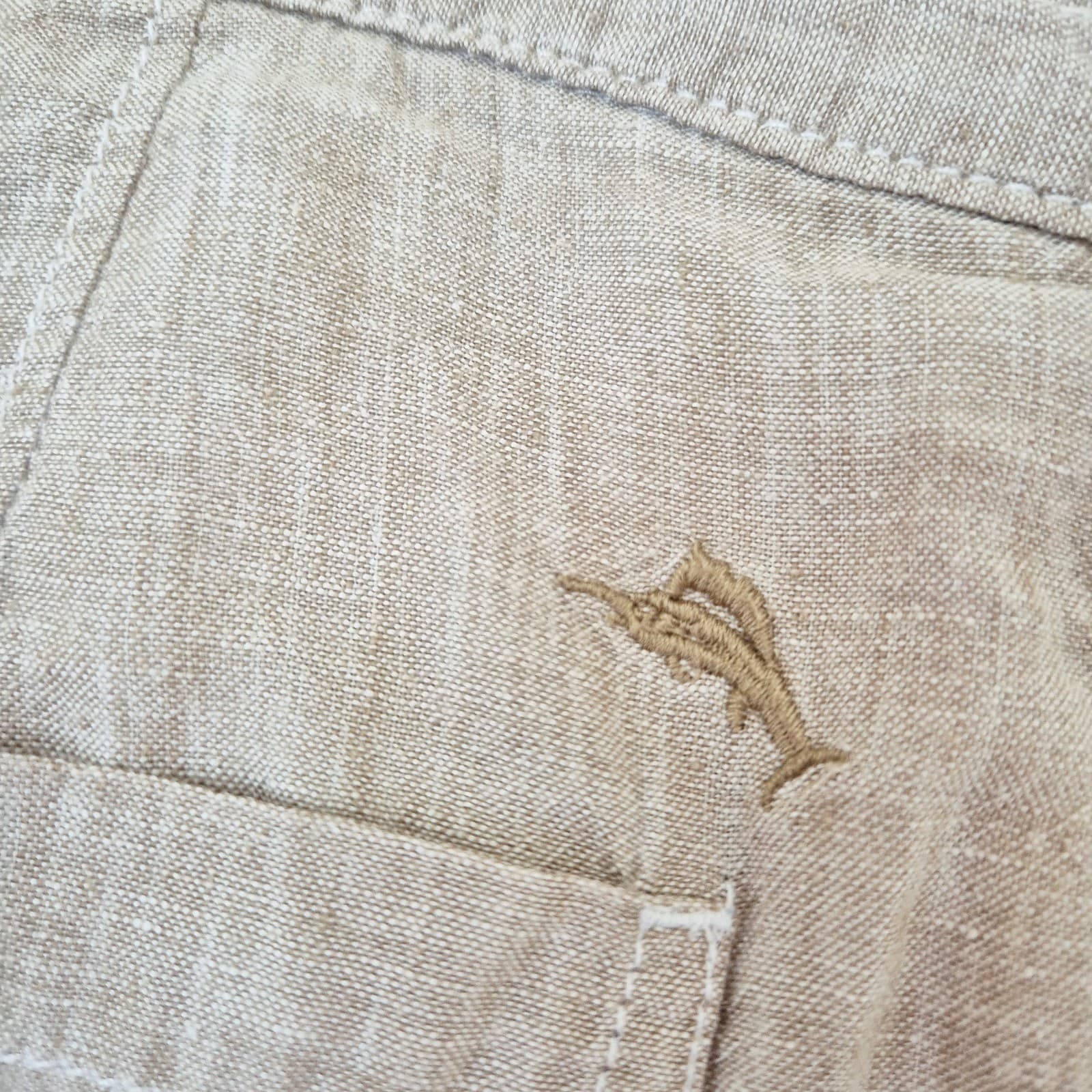 Tommy Bahama Island Duo Linen Reversible Shorts Zip Pocket Plaid Beige Men's 34 - Thumbnail 7