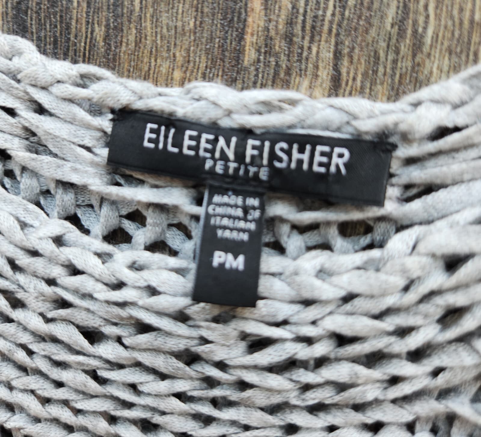 EILEEN FISHER Open Twist Knit Bateau Neck Boxy Crop Top Viscose Moon Gray Sz.PM - Thumbnail 9