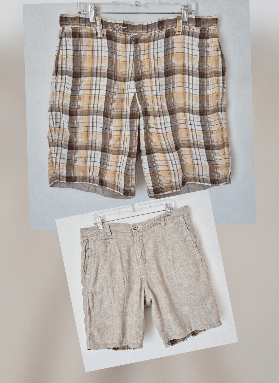 Tommy Bahama Island Duo Linen Reversible Shorts Zip Pocket Plaid Beige Men's 34 - Thumbnail 13