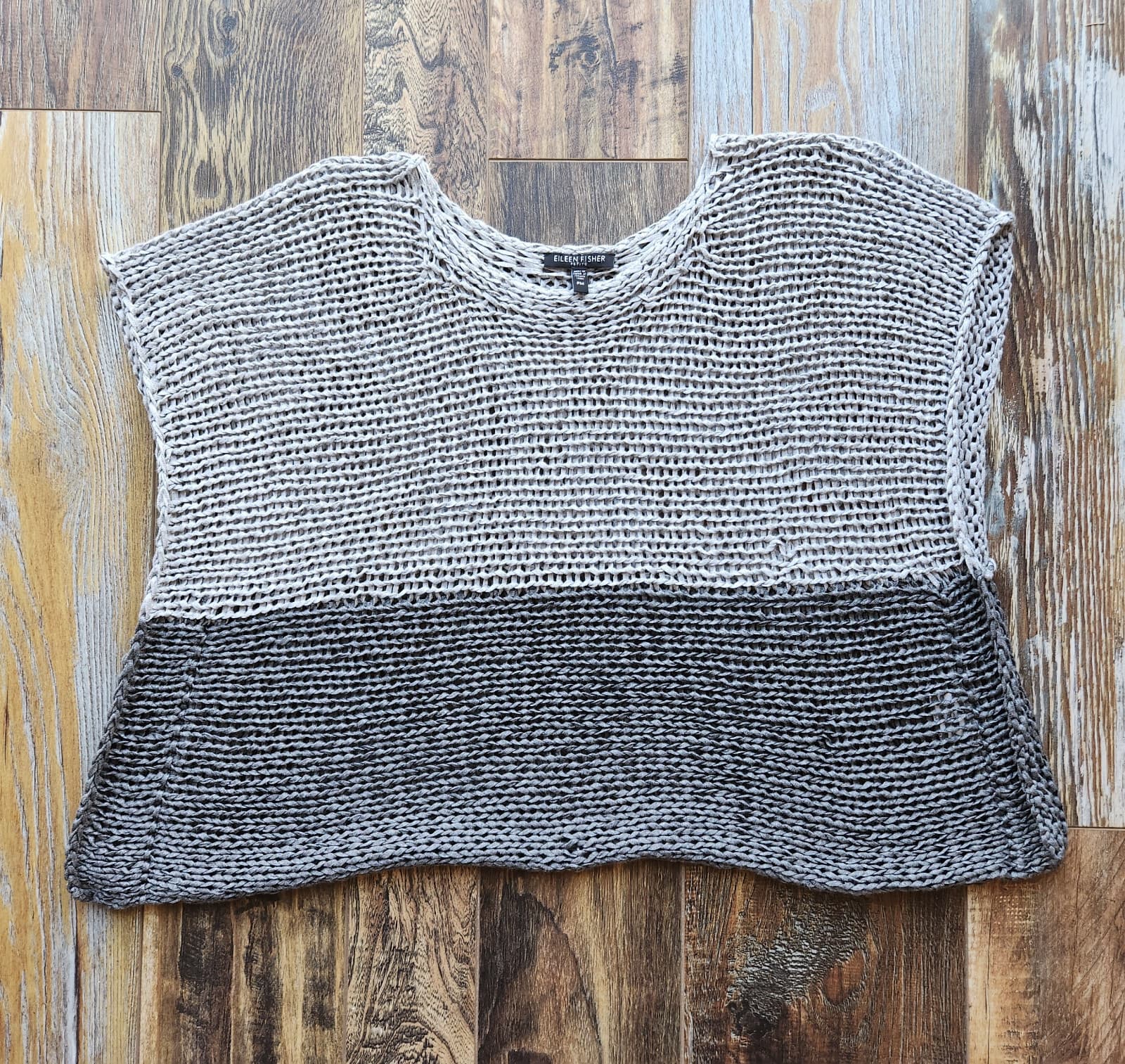 EILEEN FISHER Open Twist Knit Bateau Neck Boxy Crop Top Viscose Moon Gray Sz.PM - Thumbnail 7