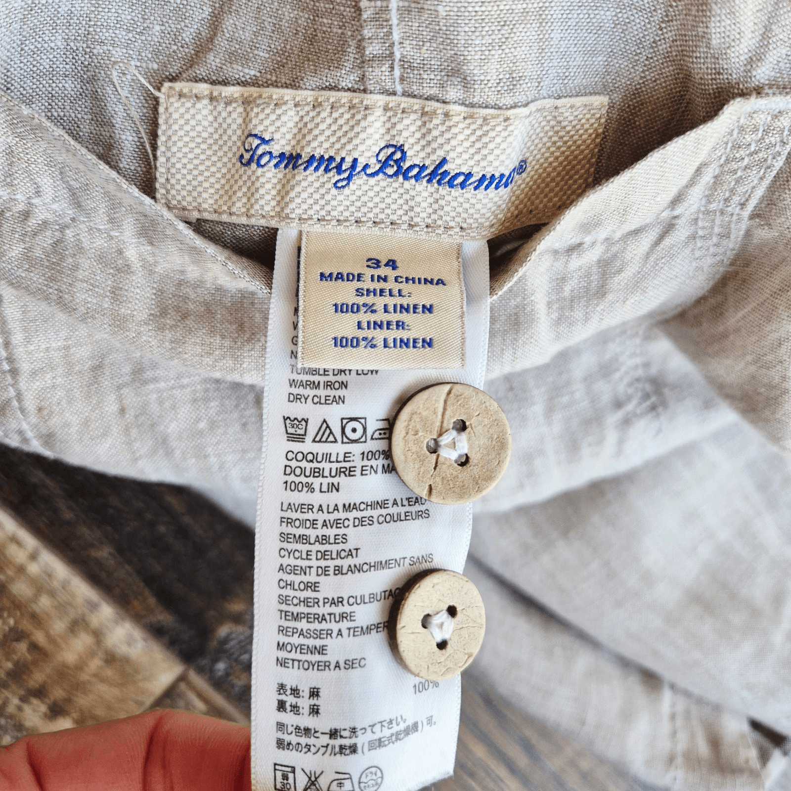 Tommy Bahama Island Duo Linen Reversible Shorts Zip Pocket Plaid Beige Men's 34 - Thumbnail 9
