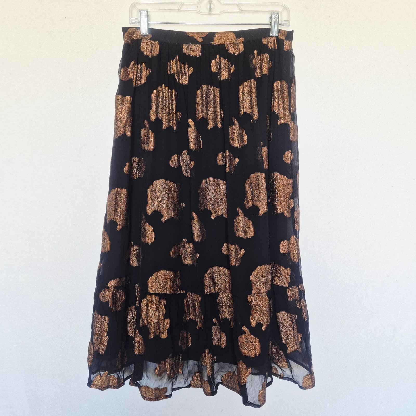 NWT Anthropologie Floreat Oralie Metallic Sheer Midi Skirt Zip Black Motif Sz.8 - Thumbnail 5