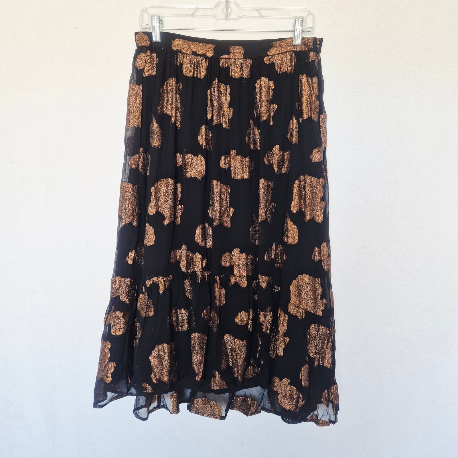 NWT Anthropologie Floreat Oralie Metallic Sheer Midi Skirt Zip Black Motif Sz.8 - Thumbnail 3