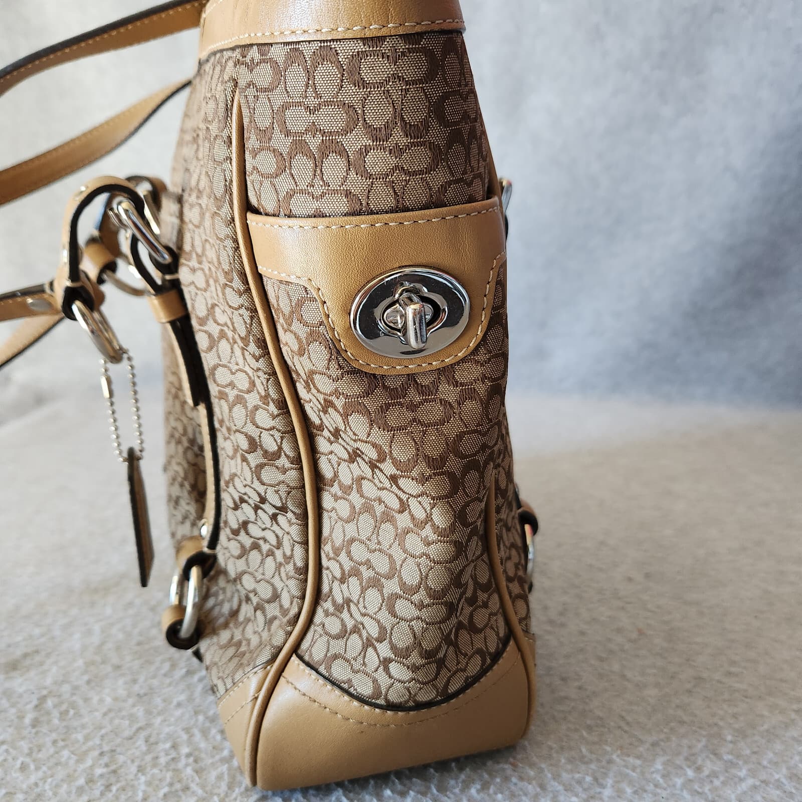 COACH F11526 Signature Gallery Monogram Tote Handbag Canvas Leather Khaki Brown - Thumbnail 6