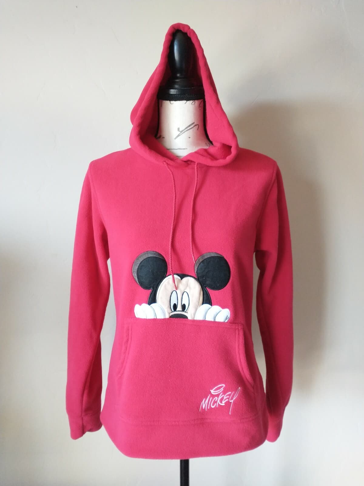 Disney Mickey Fleece Hoodie Sweatshirt Pullover Long Sleeve Pocket Red Girl XL - Thumbnail 2