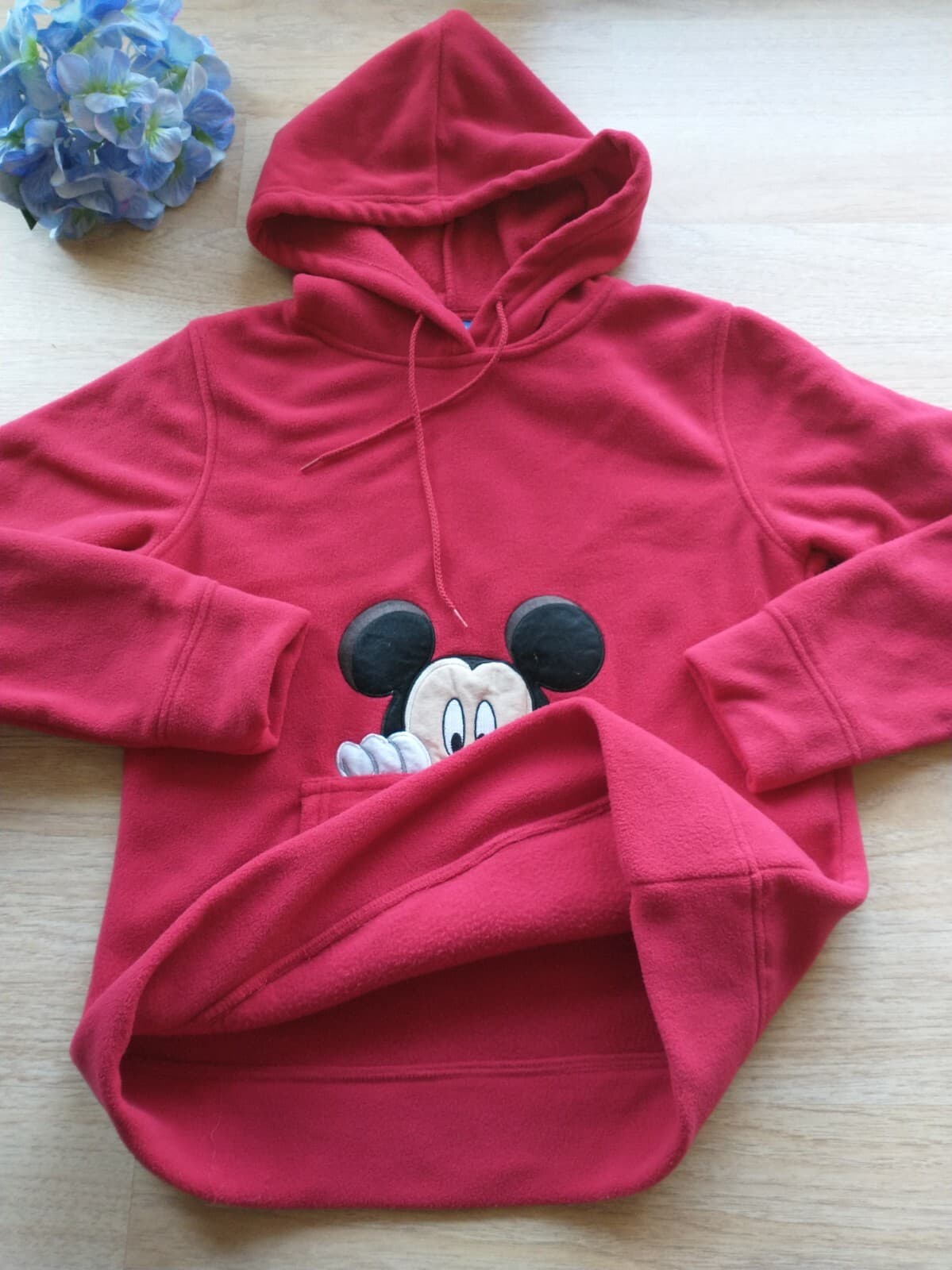 Disney Mickey Fleece Hoodie Sweatshirt Pullover Long Sleeve Pocket Red Girl XL - Thumbnail 6