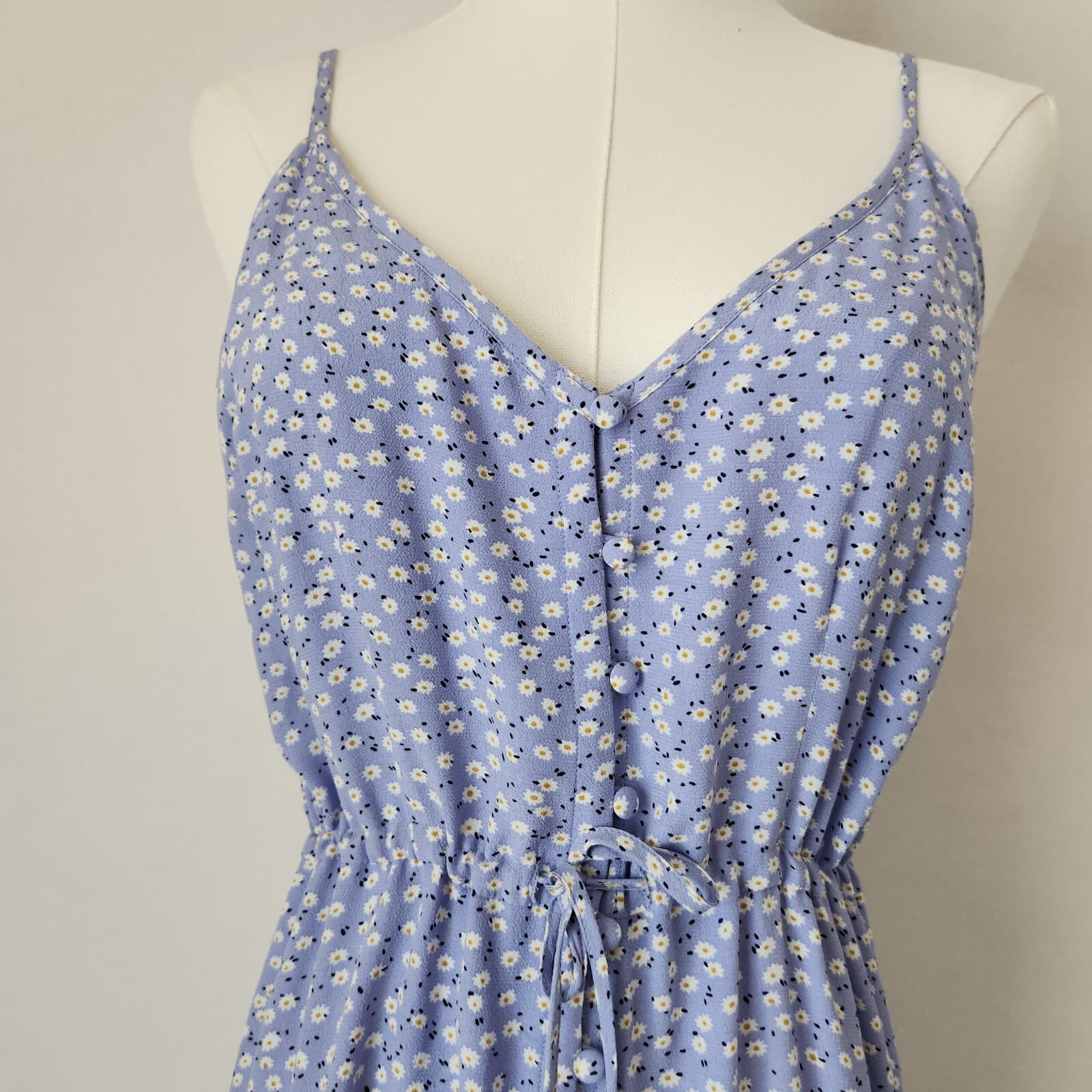 Rails Frida Sky Blue Daisies Midi Sun Dress Ruffle Hi-Low Spaghetti Strap Sz.S - Thumbnail 4