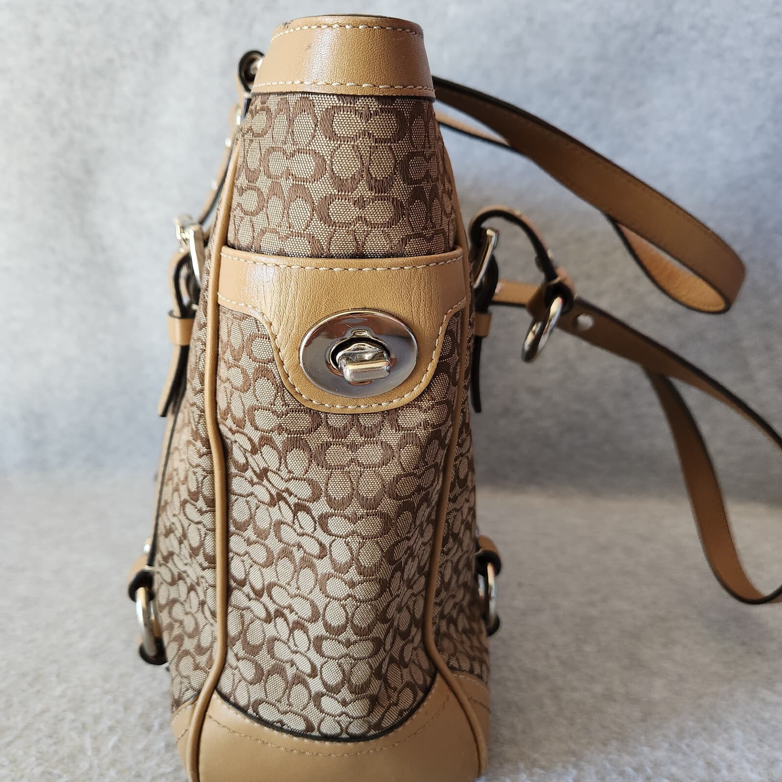 COACH F11526 Signature Gallery Monogram Tote Handbag Canvas Leather Khaki Brown - Thumbnail 5