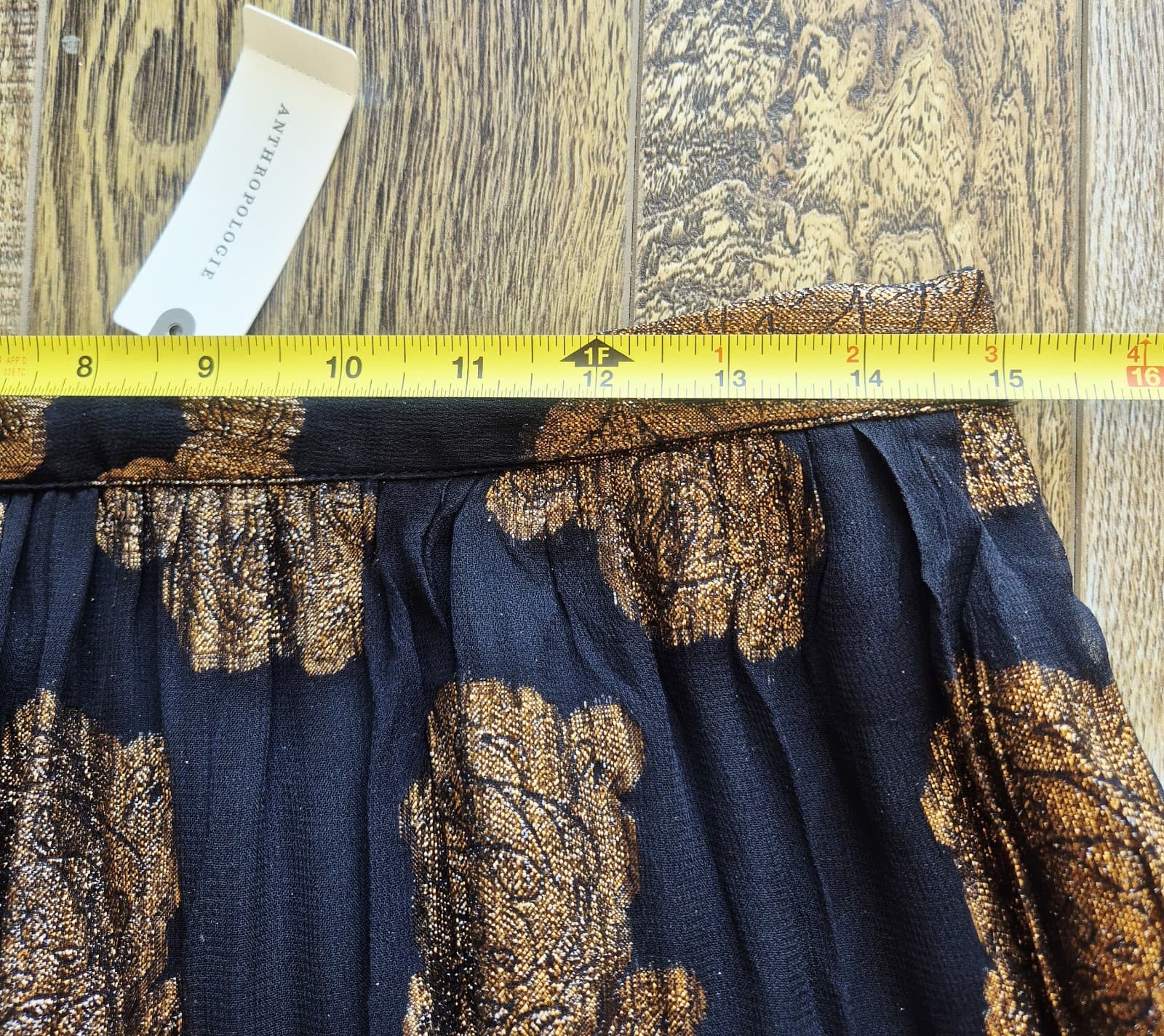 NWT Anthropologie Floreat Oralie Metallic Sheer Midi Skirt Zip Black Motif Sz.8 - Thumbnail 8