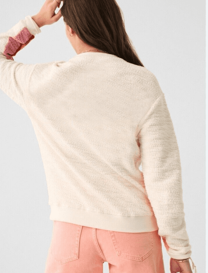 Faherty Vista Striped Pullover Sweatshirt Crewneck Texture Knit White Women's M - Thumbnail 11