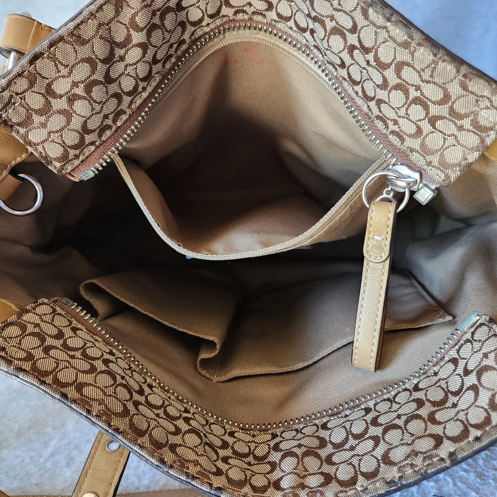 COACH F11526 Signature Gallery Monogram Tote Handbag Canvas Leather Khaki Brown - Thumbnail 14
