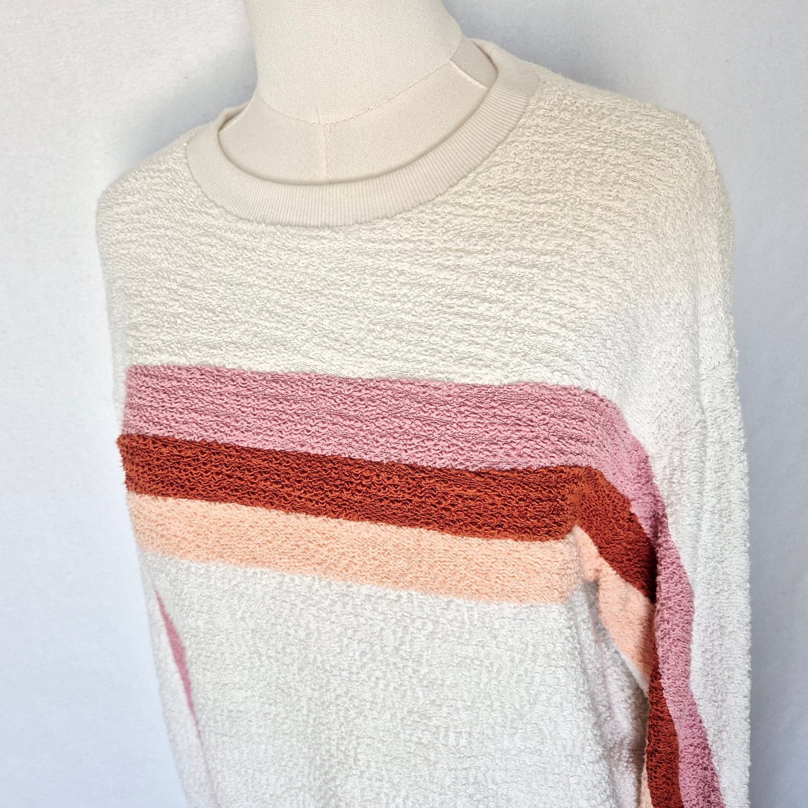 Faherty Vista Striped Pullover Sweatshirt Crewneck Texture Knit White Women's M - Thumbnail 6
