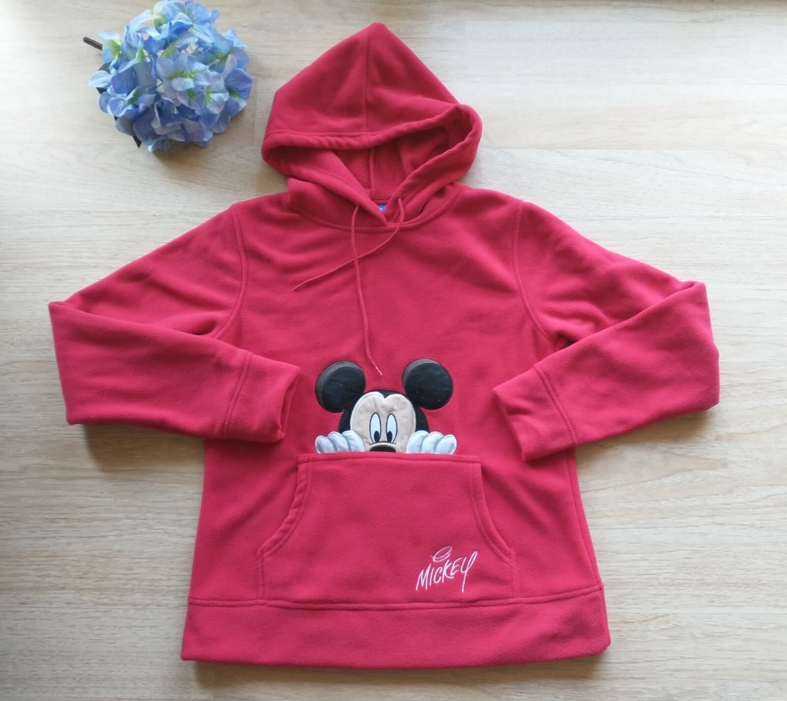 Disney Mickey Fleece Hoodie Sweatshirt Pullover Long Sleeve Pocket Red Girl XL - Thumbnail 5