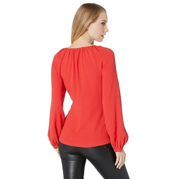 NWoT Trina Turk $188 Chiffon Wrap Blouse Long Sleeve Red Polyester Women's M - Thumbnail 6