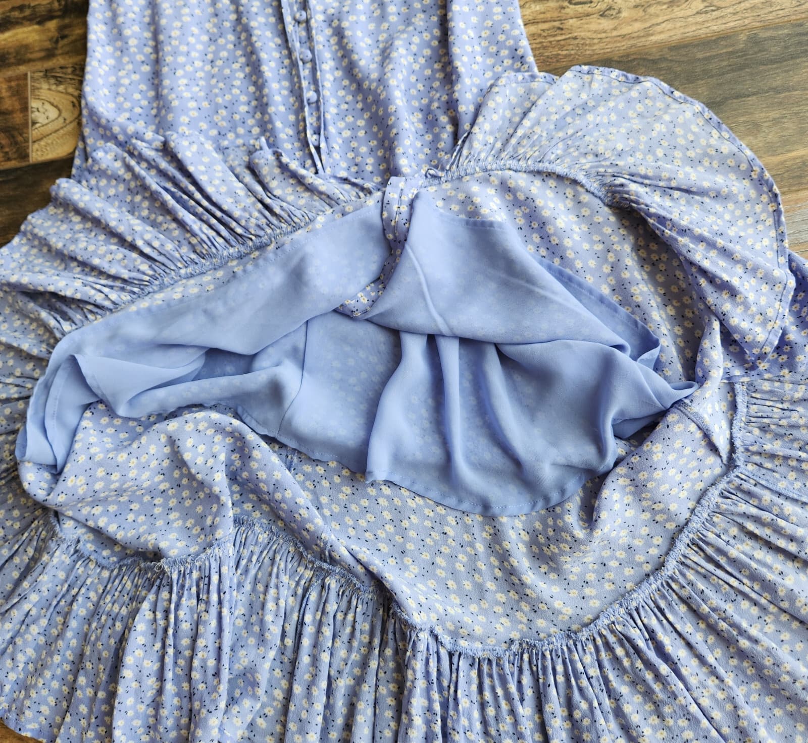 Rails Frida Sky Blue Daisies Midi Sun Dress Ruffle Hi-Low Spaghetti Strap Sz.S - Thumbnail 12