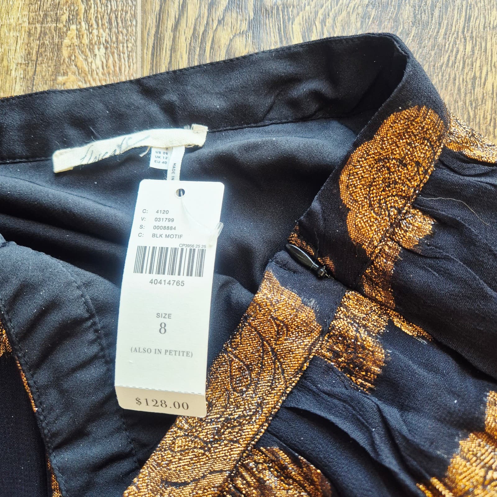 NWT Anthropologie Floreat Oralie Metallic Sheer Midi Skirt Zip Black Motif Sz.8 - Thumbnail 6