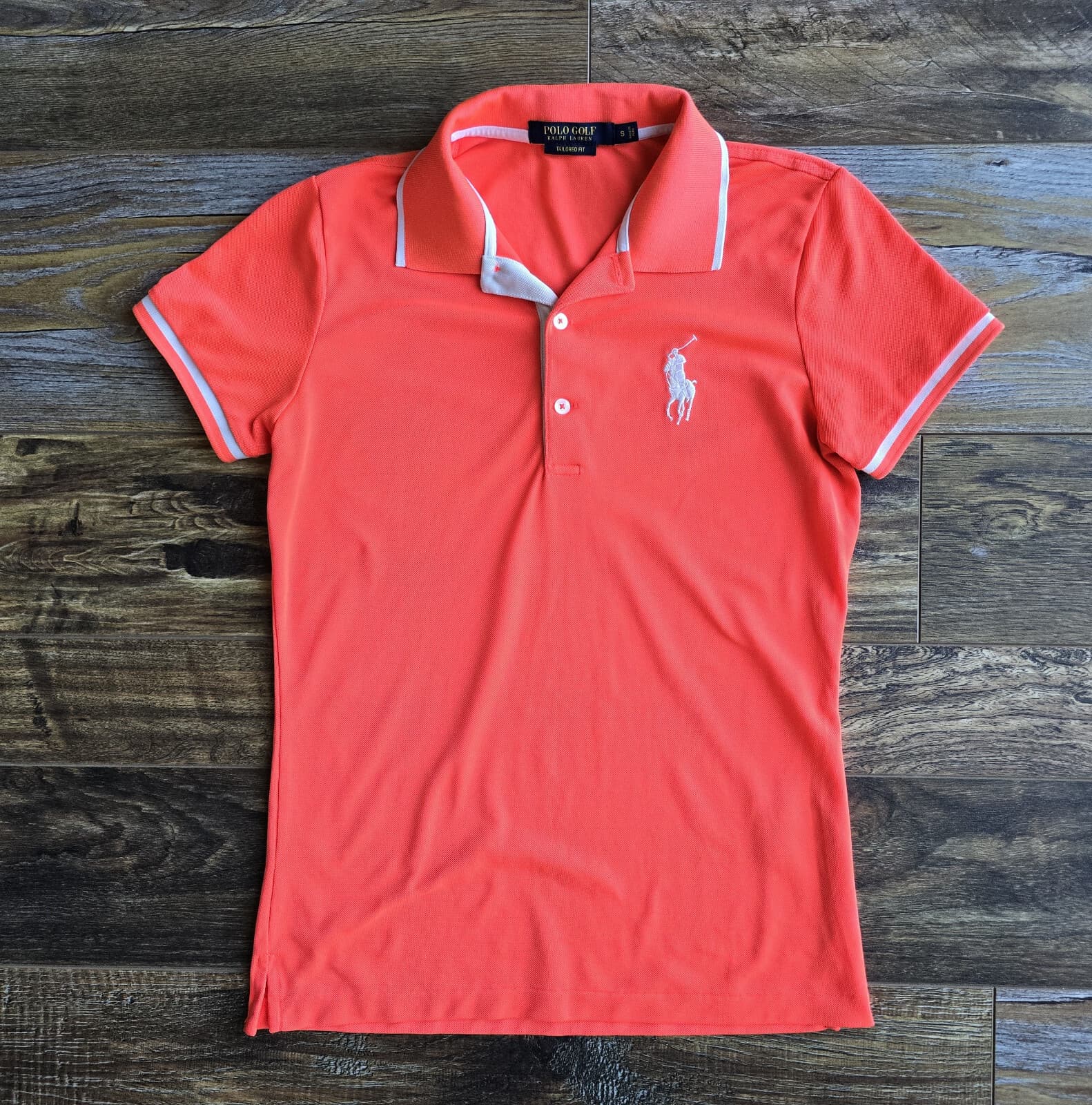 Polo Golf Ralph Lauren Tailored Big Pony Polo Shirt Short Sleeve Orange Womens S - Thumbnail 4