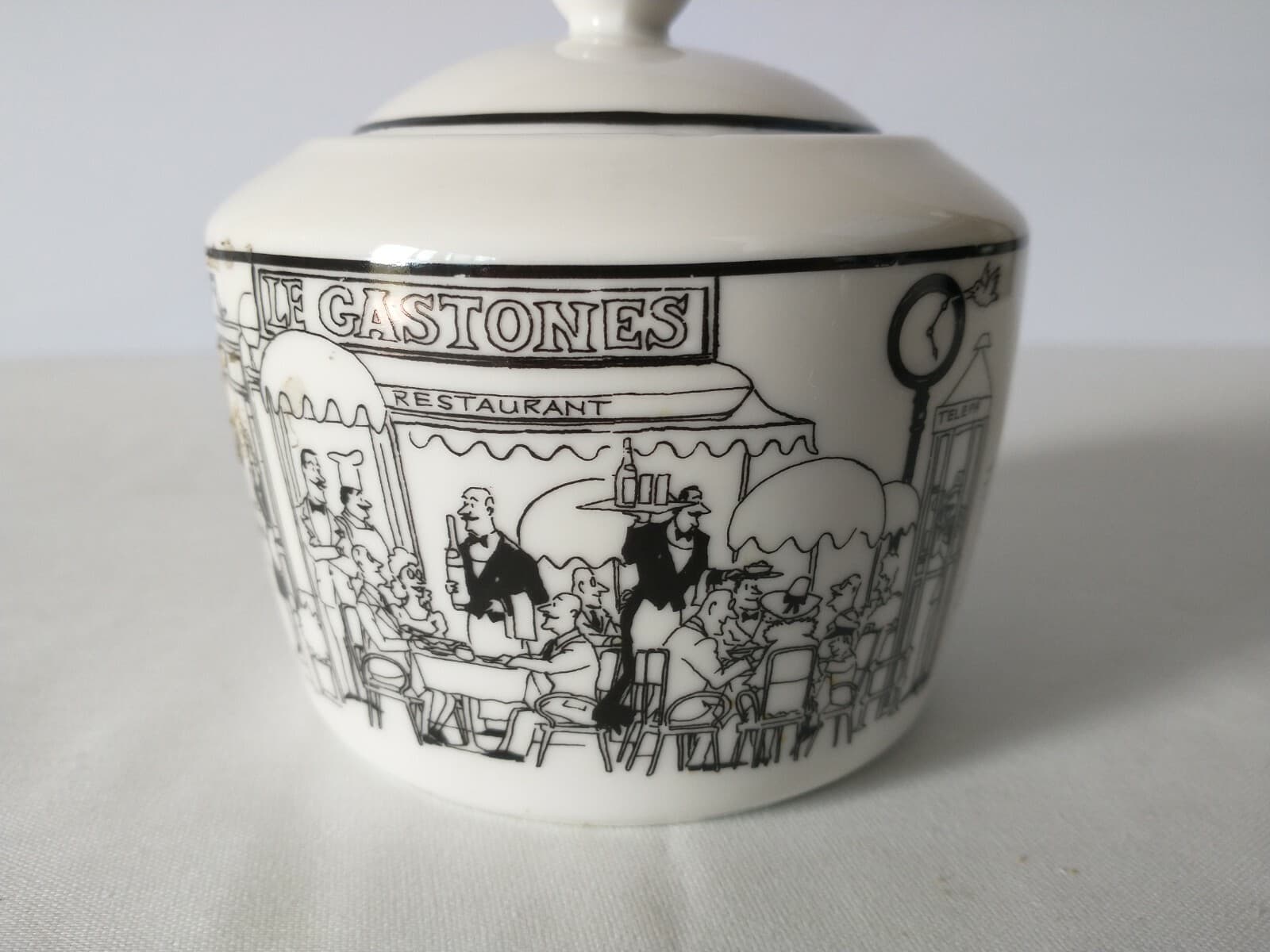 Epoch Le Gastones Restaurant Sugar Bowl Lid Black White Illustrations Of Paris - Thumbnail 4