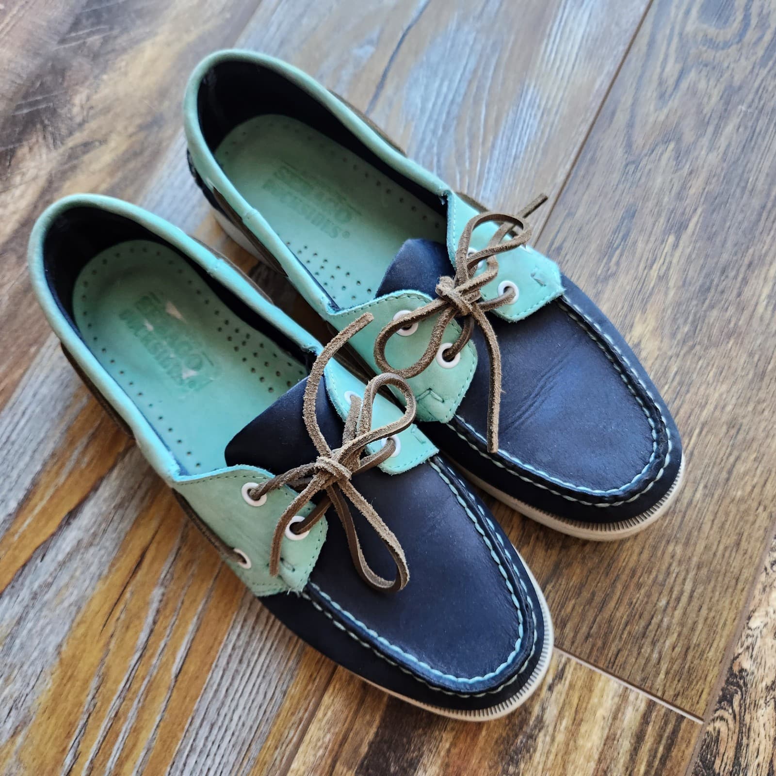 Sebago Docksids Women's US8.5M Spinnaker Boat Shoes Slip-On Leather Navy Mint - Thumbnail 2