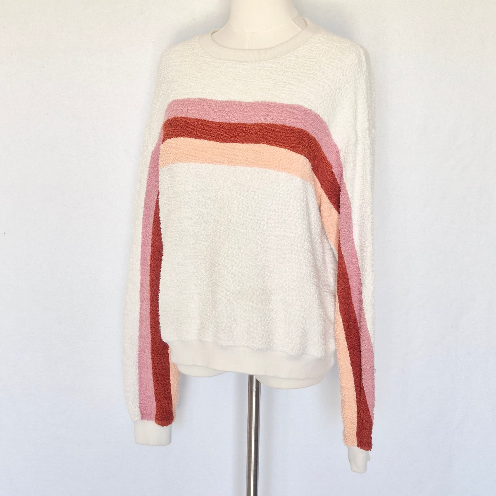 Faherty Vista Striped Pullover Sweatshirt Crewneck Texture Knit White Women's M - Thumbnail 4