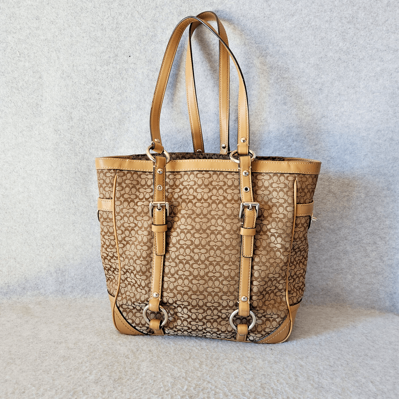 COACH F11526 Signature Gallery Monogram Tote Handbag Canvas Leather Khaki Brown - Thumbnail 2