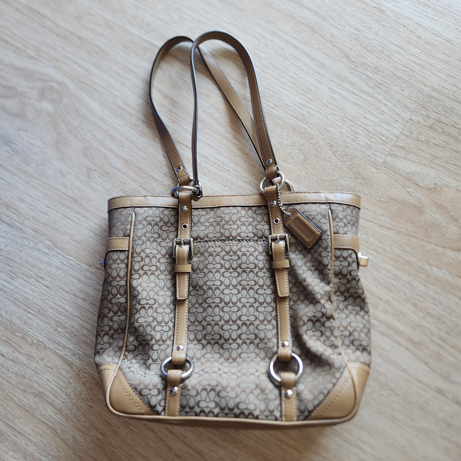 COACH F11526 Signature Gallery Monogram Tote Handbag Canvas Leather Khaki Brown - Thumbnail 4