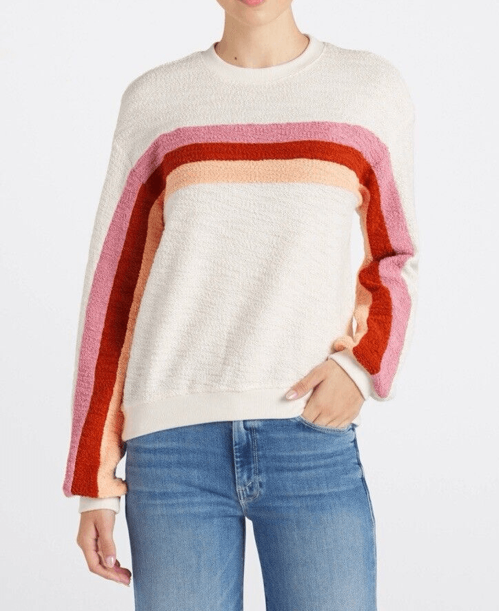 Faherty Vista Striped Pullover Sweatshirt Crewneck Texture Knit White Women's M - Thumbnail 2