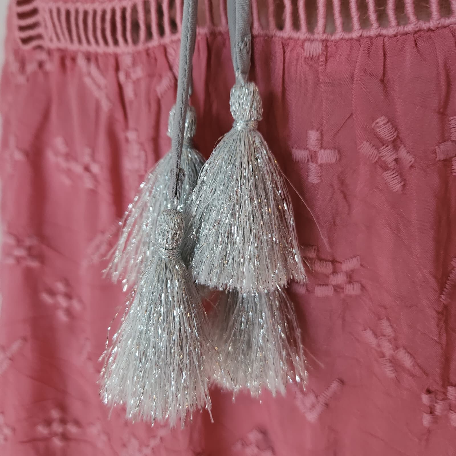 NWT Johnny Was Garden Astrid Embroidered Tunic Boho Top Tassels Pink Sz.S $275 - Thumbnail 5