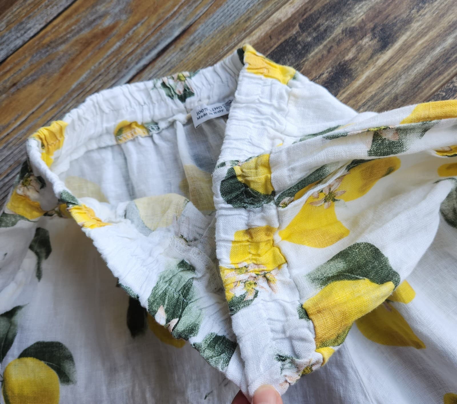NWoT Made In Italy 100% Linen Lemon Printed 7.5" Shorts Pocket Elastic Waist 27" - Thumbnail 3