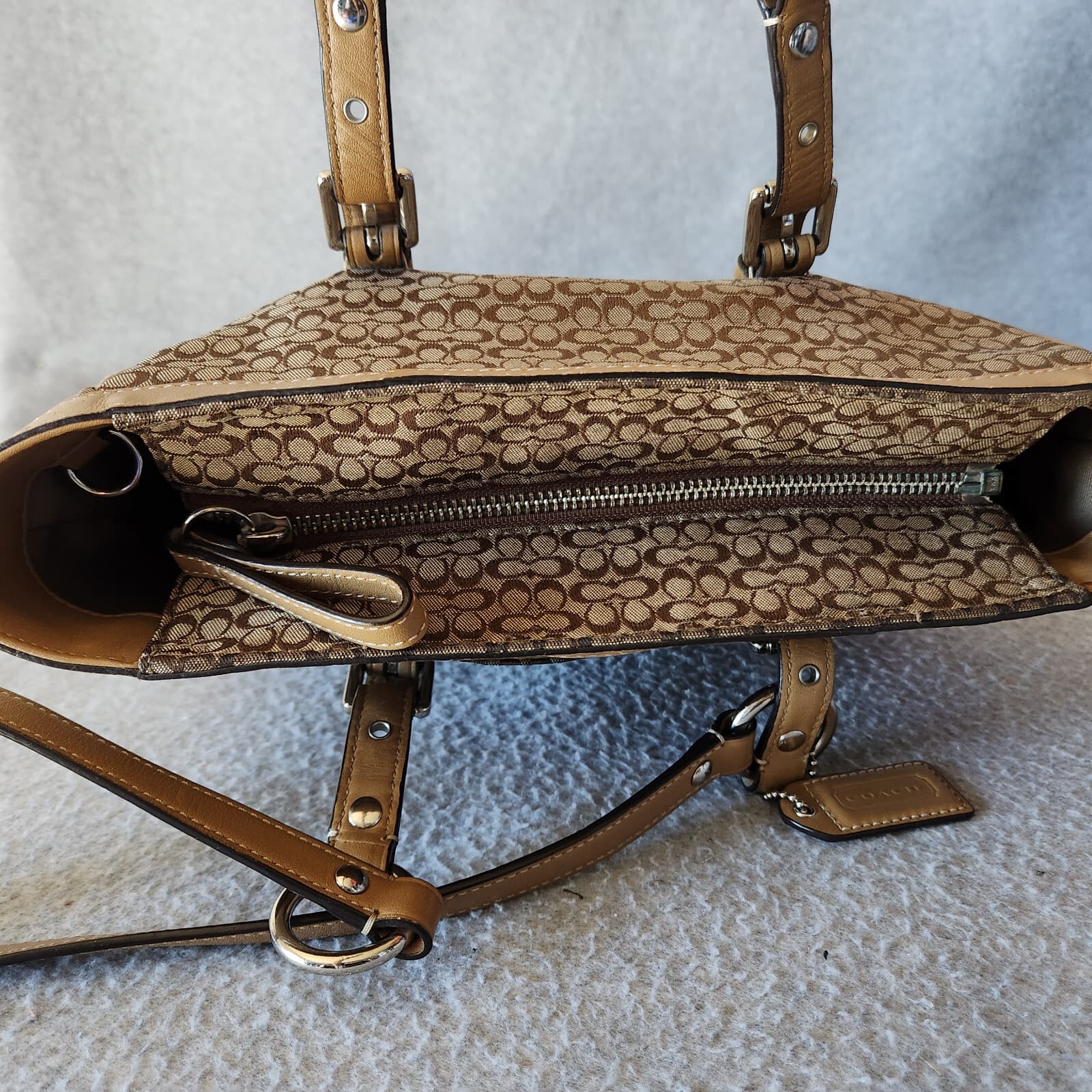 COACH F11526 Signature Gallery Monogram Tote Handbag Canvas Leather Khaki Brown - Thumbnail 13