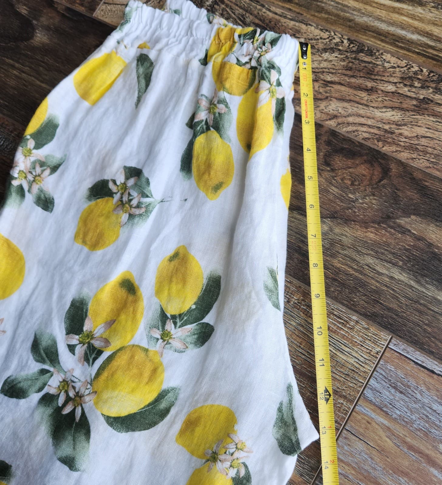 NWoT Made In Italy 100% Linen Lemon Printed 7.5" Shorts Pocket Elastic Waist 27" - Thumbnail 11