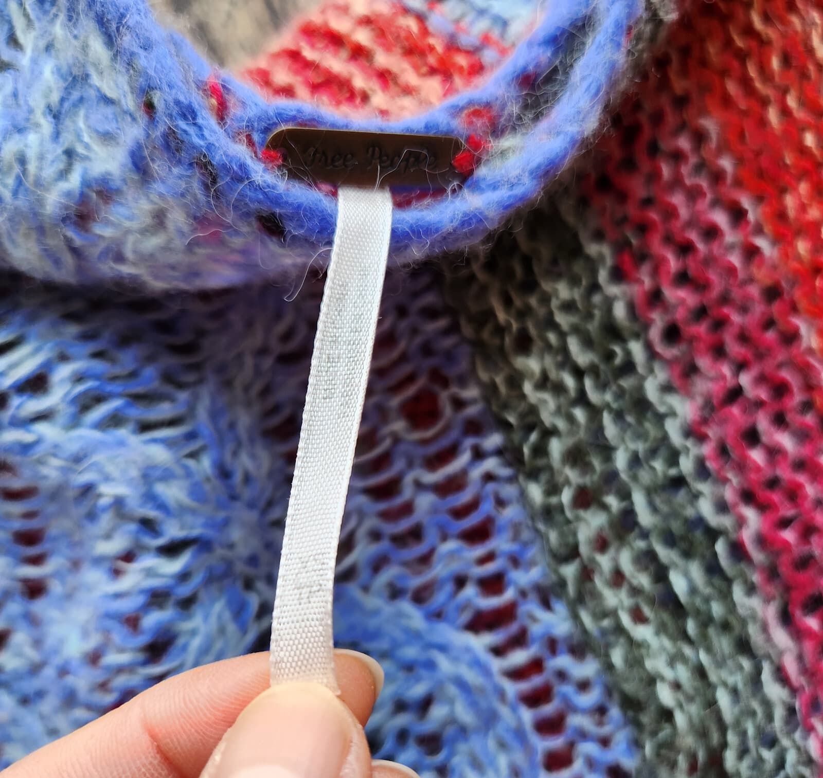 Free People Open Knit Sweater Boatneck Wool Mohair Alpaca Multicolor Oversize XS - Thumbnail 7