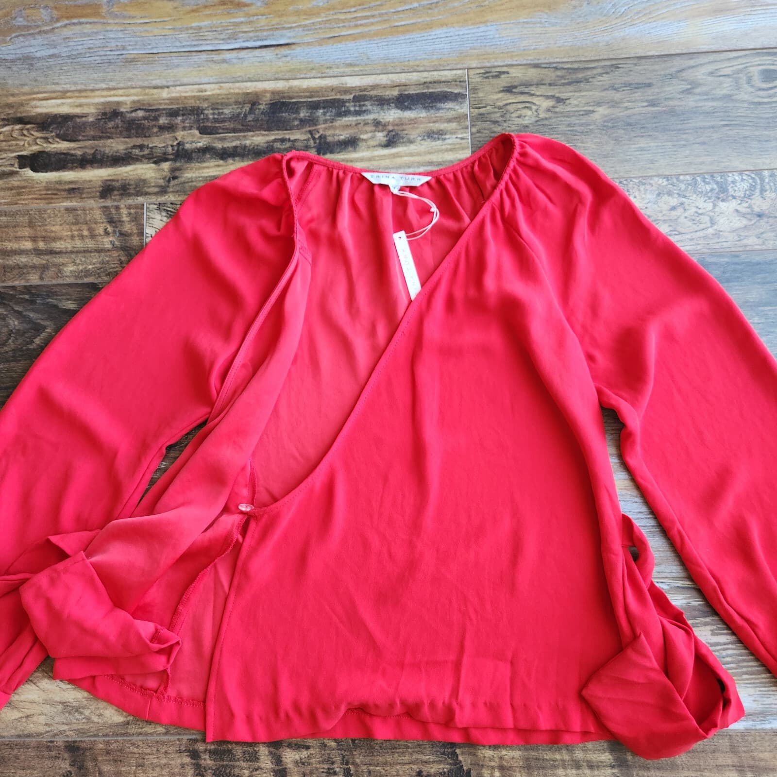 NWoT Trina Turk $188 Chiffon Wrap Blouse Long Sleeve Red Polyester Women's M - Thumbnail 5