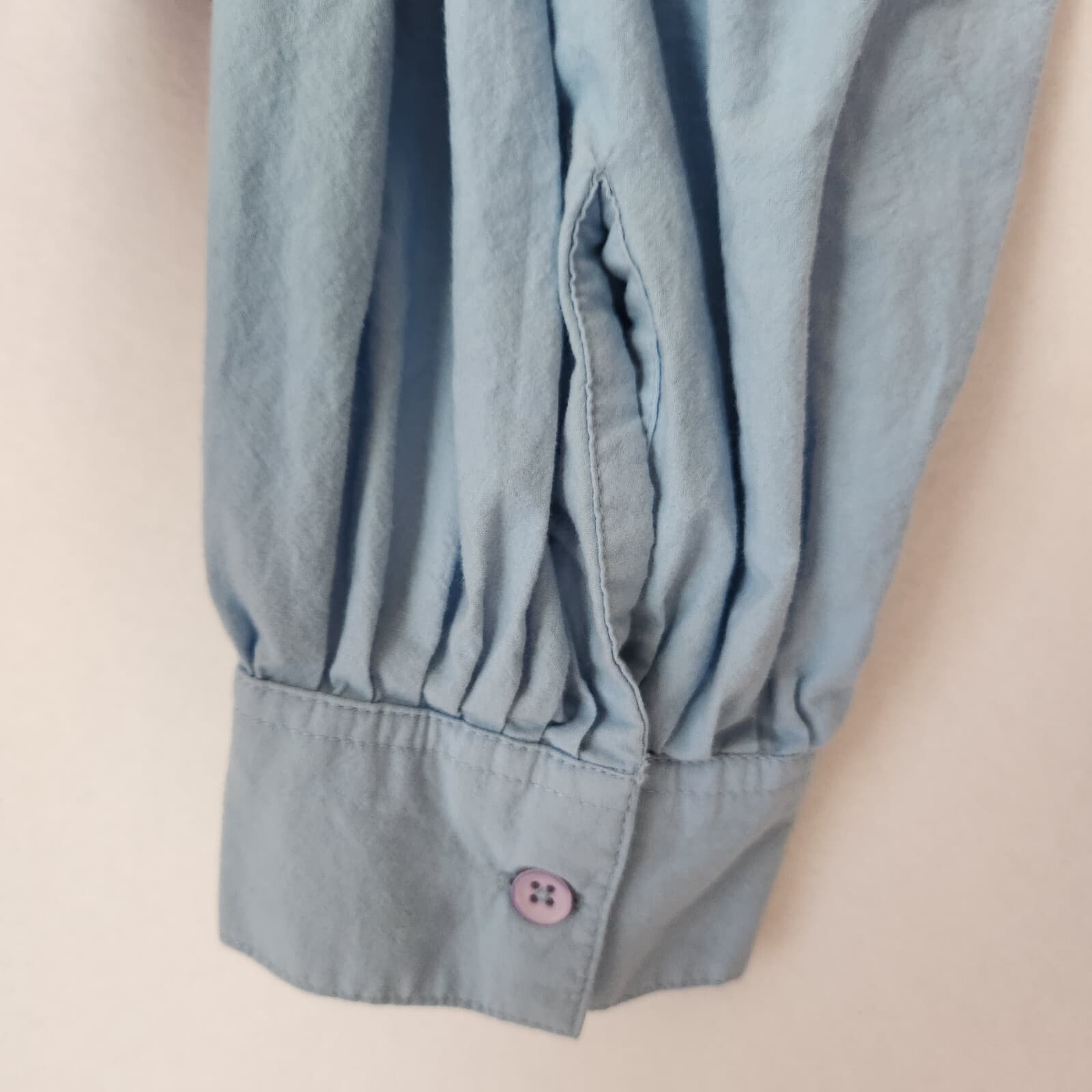 J. Peterman Pintuck Mandarin Neck Popover Top Long Sleeve Half Button Blue Sz.L - Thumbnail 6