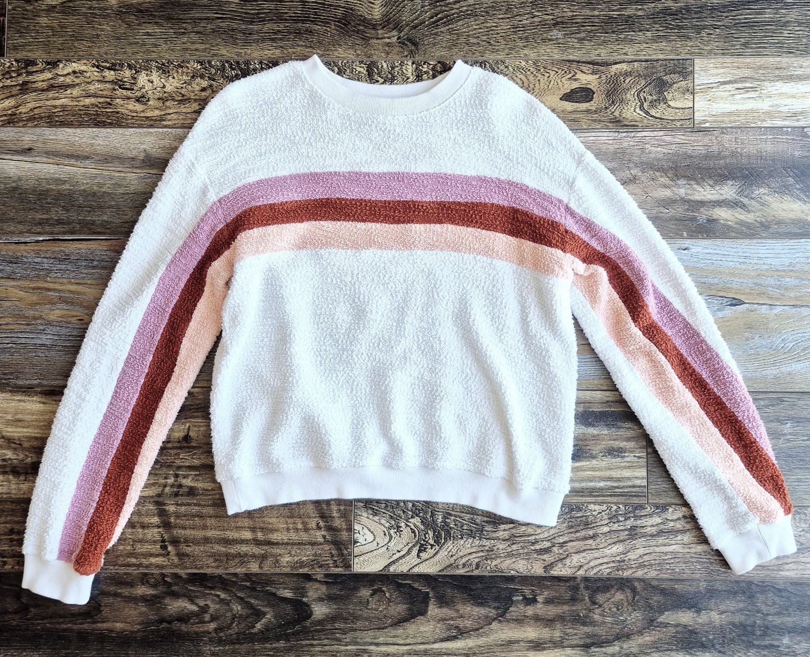 Faherty Vista Striped Pullover Sweatshirt Crewneck Texture Knit White Women's M - Thumbnail 9