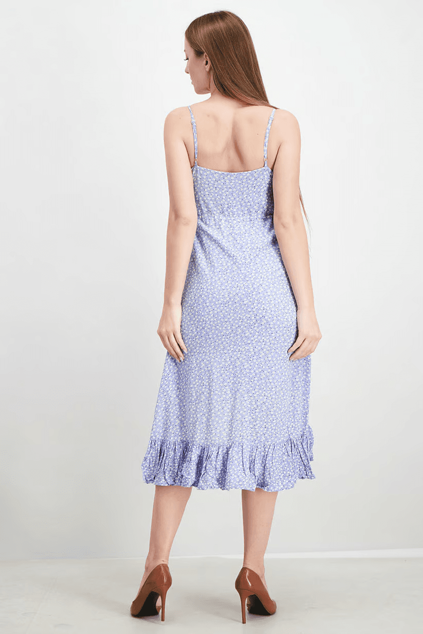 Rails Frida Sky Blue Daisies Midi Sun Dress Ruffle Hi-Low Spaghetti Strap Sz.S - Thumbnail 9
