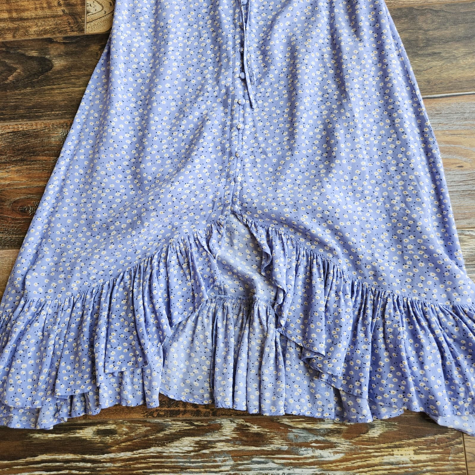 Rails Frida Sky Blue Daisies Midi Sun Dress Ruffle Hi-Low Spaghetti Strap Sz.S - Thumbnail 11