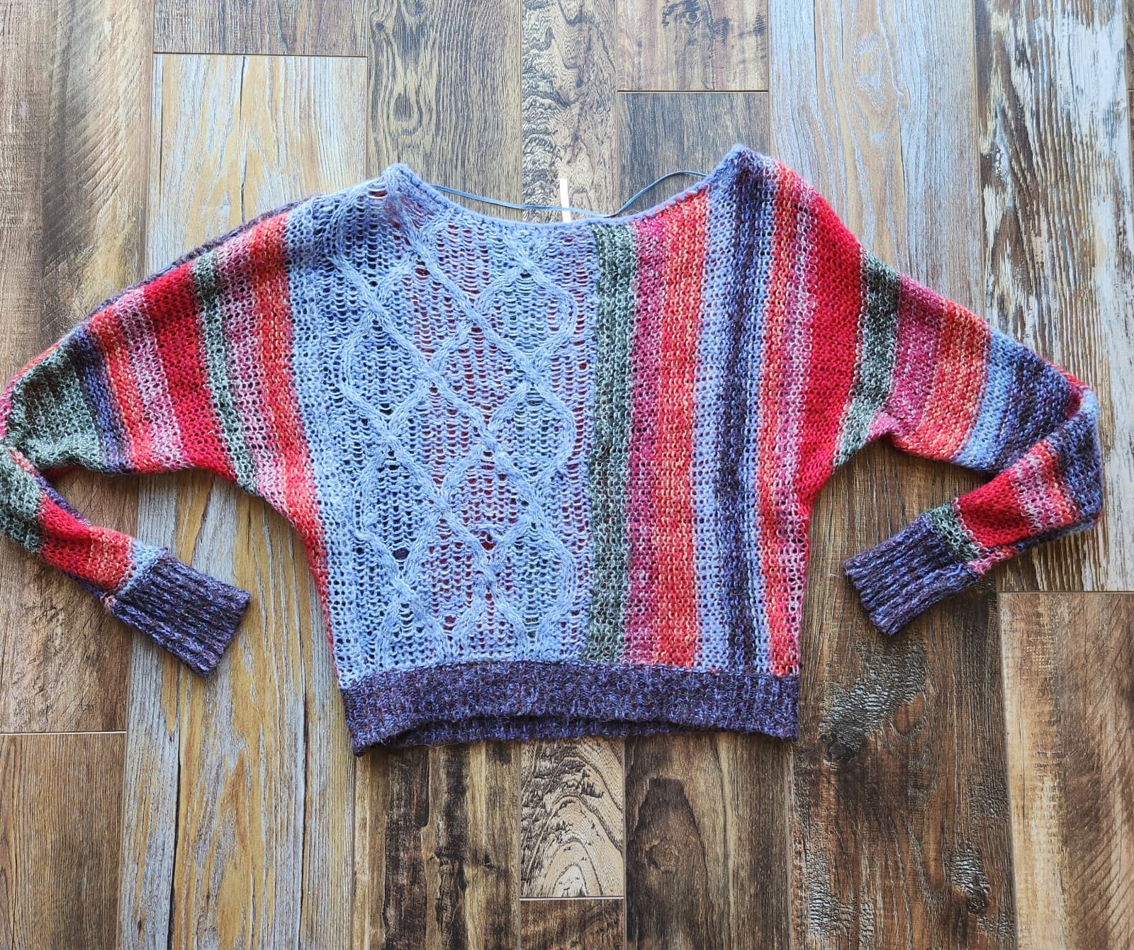 Free People Open Knit Sweater Boatneck Wool Mohair Alpaca Multicolor Oversize XS - Thumbnail 4